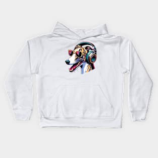 Whippet Smiling DJ in Vivid Japanese Artwork Style Kids Hoodie